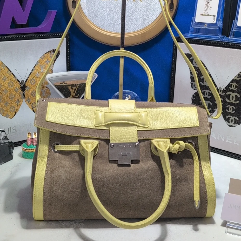 Jimmy Choo Rosalie Color Block  Yellow and Taupe 2 Way Satchel - RARE🔥🔥